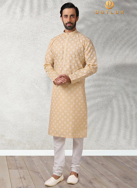 Beige Colour Outluk Vol 43 New Exclusive Wear Pure Cotton With Digital Print Kurta Pajama Mens Collection 43006